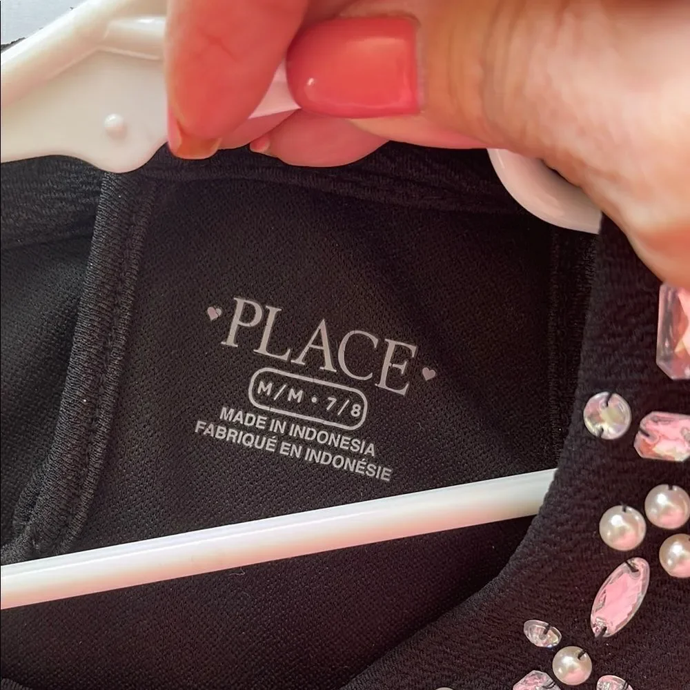 Place Black Dress with Embellished neck Size 7/8 Gently Used